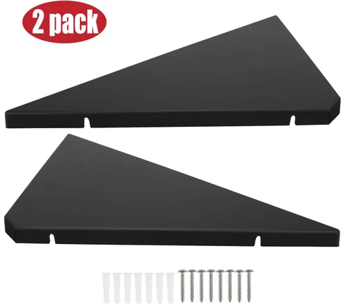Vista 4 de evron Juego de 2 estantes de montaje de esquina, estantes de pared flotantes fáciles de instalar con acabado de grano de madera, plástico ABS