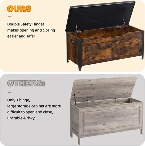Vista 21 de GAOMON Baúl de almacenamiento, banco de almacenamiento con bisagra de seguridad, baúl de madera estilo granja para entrada, dormitorio, sala