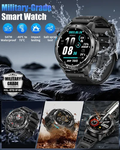 Vista 7 de Military Smart Watch for Men with GPS, 1.43" AMOLED Smart Watch with Bluetooth Call, 5ATM Waterproof, 170+ Sports Modes, 700mAh Heart