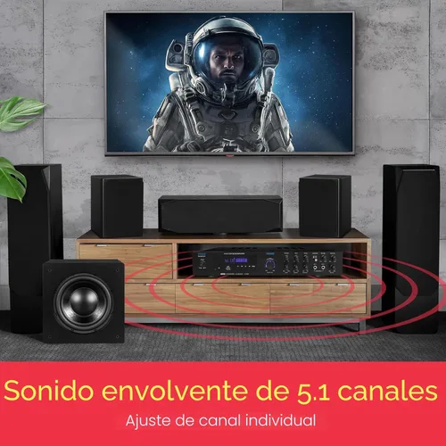 Vista 6 de Pyle Amplificador de Audio Bluetooth - Receptor estéreo para el hogar con 5 canales y salida para subwoofer - MP3/USB/SD - AUX - Radio FM - 2