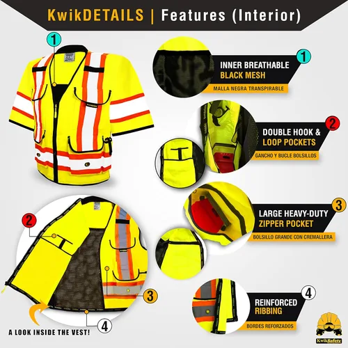 Vista 3 de KwikSafety Chaleco de seguridad Godfather Class 3 [amarillo, grande] + paquete de casco blanco con carcasa de tortuga
