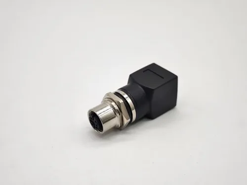 Vista 4 de Elecbee Adaptador de mamparo M12 a RJ45 impermeable M12 D Code 4 Pin hembra a RJ45 Jack ángulo recto negro Código D 4 Pin Hembra Ángulo Recto Negro