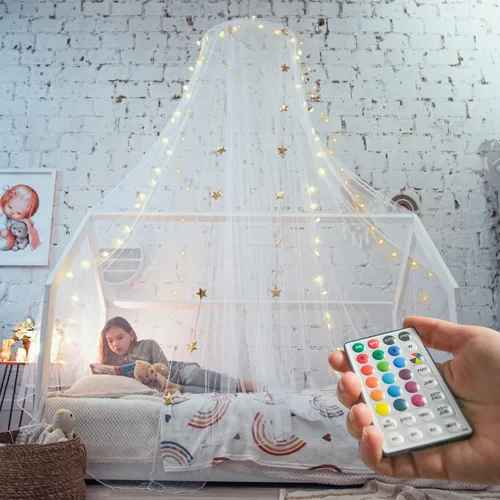 Vista 13 de Bollepo Dosel de Cama Amarillo para Niñas con Estrellas Brillantes - Dosel de Bebé Amarillo Princesa para Cama, Decoración de Habitación