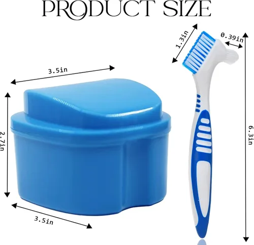 Vista 5 de Kit de 7 piezas de cepillo para dentadura postiza, herramientas de limpieza de dientes falsos con 3 cepillos, 2 retenedores y cajas de baño con caja