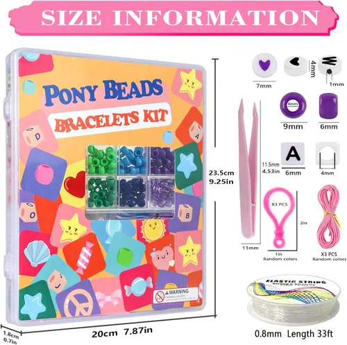 Vista 3 de LIS HEGENSA Kandi - Juego de cuentas de pony a granel, para hacer collares, joyas, trenzar el cabello, pulseras, cuentas de plástico