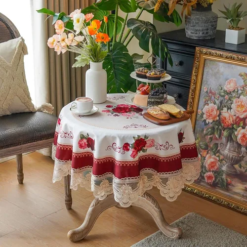 Vista 6 de SUTAVIA Mantel de Mesa Bordado con Encaje, Cubierta de Mesa Rectangular Estilo Granja, Mantel de Macramé Clásico Oblongo con Decoración Floral