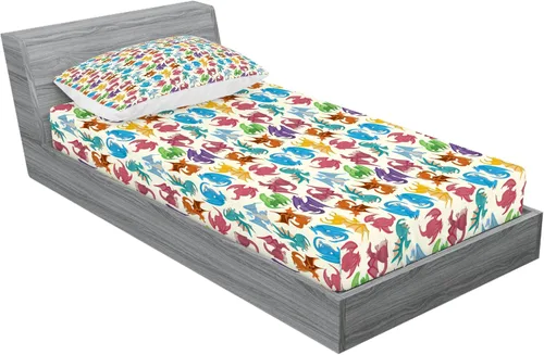 Vista 57 de Ambesonne - Juego de sábanas bajeras y fundas de almohada, diseño primaveral de acuarelas con jardín de hierbas y flores, juego de 4 piezas