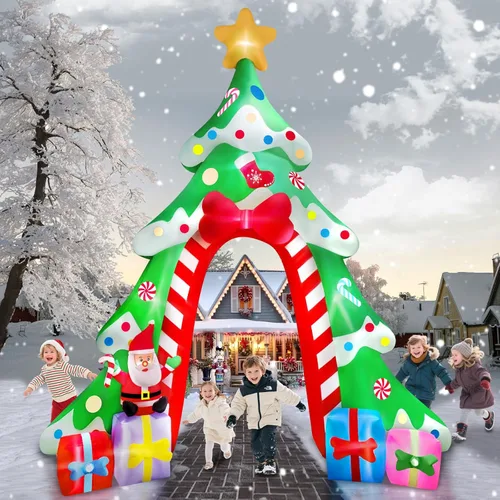 Vista 6 de Kalolary Arco inflable de Navidad de 12 pies para decoración al aire libre, arco de árbol de Navidad, decoración de patio, regalos de dulces de Papá