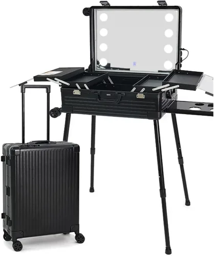 Vista 7 de Maletín De Maquillaje Con Ruedas, Maletín De Maquillaje Iluminado De Aluminio Con Luces Led, Organizador De Maquillaje Profesional, Estuche De