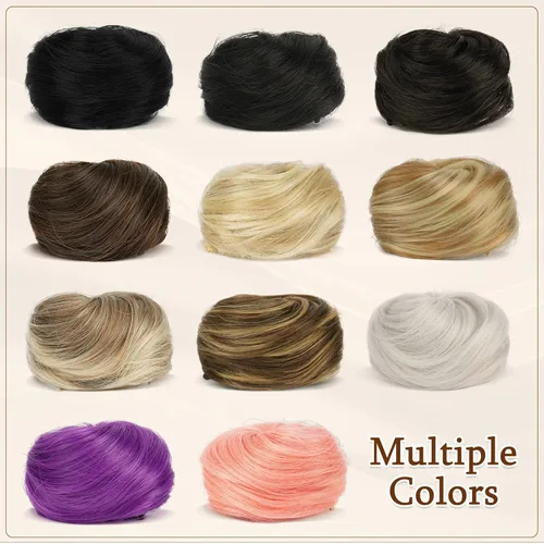 Vista 6 de SOFEIYAN 2 piezas de clip de pinza mini en extensiones de moño de cabello con orejas de gato desordenadas, accesorio de peluca de dona sintética