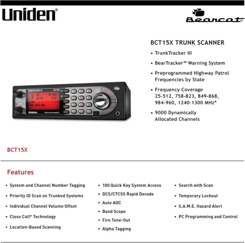 Vista 2 de Uniden beartracker Escáner de seguimiento móvil con soporte GPS - Negro (BCT15X)