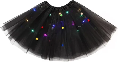 Nicute Falda tutú LED de tul con luces en capas de tutú con pompones 3D, falda de ballet, tutú para mujeres y niñas
