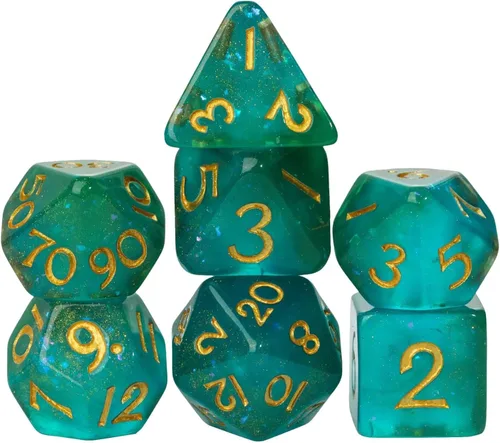 Vista 7 de DND - Juego de dados poliédricos RPG de 7 piezas para juegos de rol D&D (mezcla dorada, negro)