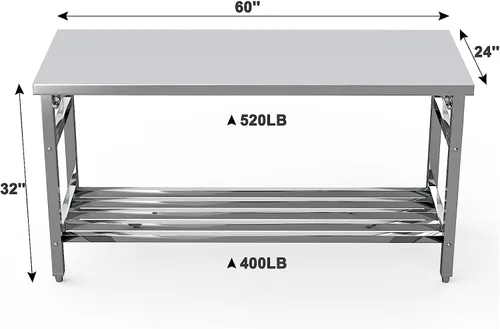 Vista 3 de Mesa plegable de acero inoxidable de 24 x 60 pulgadas para preparación y trabajo, isla de cocina de acero inoxidable resistente comercial NSF