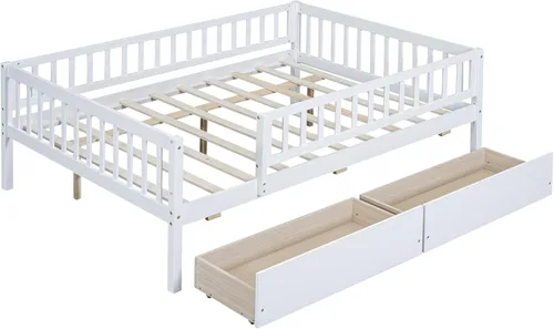 Vista 22 de Harper & Bright Designs Sofá cama individual con nido, marco de cama infantil de madera tamaño individual con valla, cama nido individual