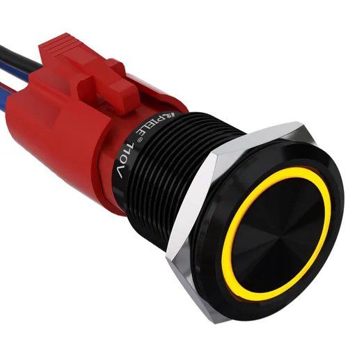 Vista 19 de APIELE 110V-220V 19mm interruptor de botón de cierre 10 Amp SPST LED Impermeable Redondo autobloqueante 1NO (Negro Aluminio, Azul)