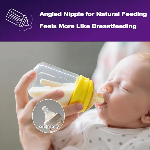 Vista 5 de Biberones de PPSU para recién nacidos, biberón anticólico de cuello ancho con pezón de silicona en ángulo, cierre natural y fácil de beber, sin BPA
