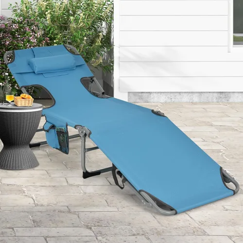 Vista 9 de Goplus Silla bronceadora, silla plegable ajustable para patio con agujero facial, almohada extraíble, 331 libras, correa de transporte, silla