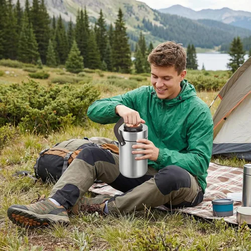 Vista 5 de Lonchera de boca ancha para comida caliente de 77.8 onzas, tarro de almuerzo para alimentos calientes con contenedor apilable de 3 capas, juego