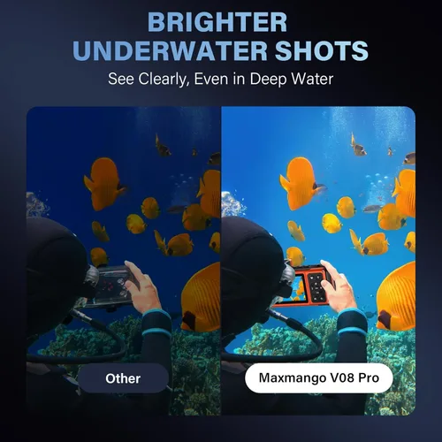 Vista 6 de Maxmango V08 Pro - Cámara subacuática de 49 pies, cámara digital impermeable WiFi de 8K 90MP con pantalla táctil, a prueba de polvo, a prueba
