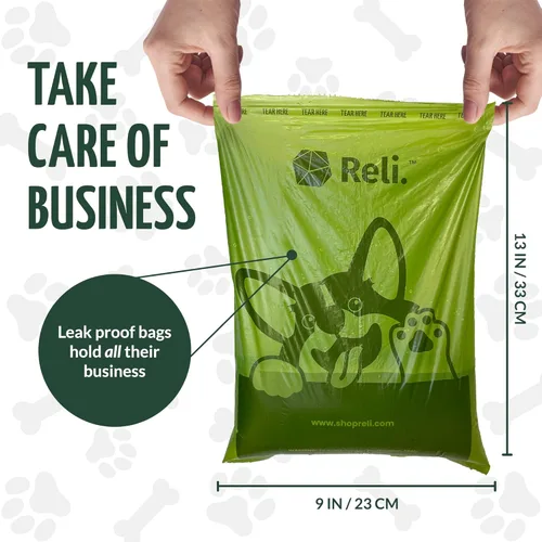 Vista 3 de Reli. Bolsas biodegradables para excrementos de perro con soporte (1200 unidades - 80 rollos al por mayor) Dispensador con clip para correa