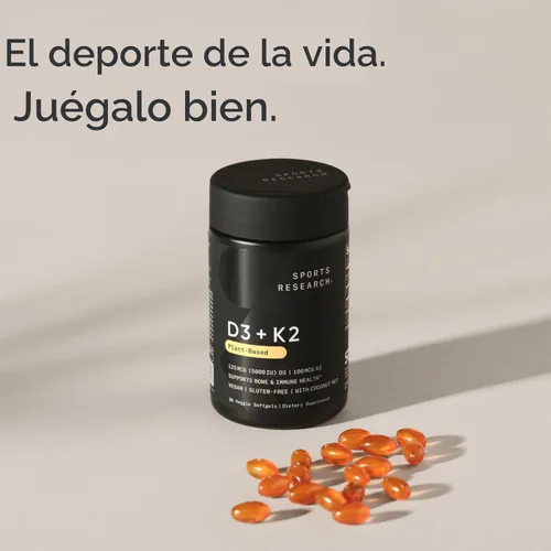 Vista 7 de Sports Research Suplemento Vegano de Vitamina D3 + K2 con Aceite de Coco Orgánico - 5000iu de Vitamina D con 100mcg de Vitamina K Mk7 - Apoya