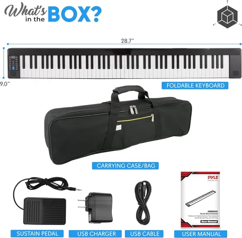 Vista 7 de Pyle PKBRD8100 - Piano de teclado eléctrico de 88 teclas, teclado digital plegable portátil con Bluetooth, 128 ritmos/tonos, teclas semipesadas