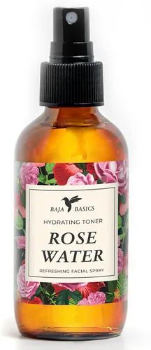 Baja Basics - Espray de agua de rosas 100% puro para piel, cabello y aromaterapia, tónico natural, tamaño grande 4 oz.