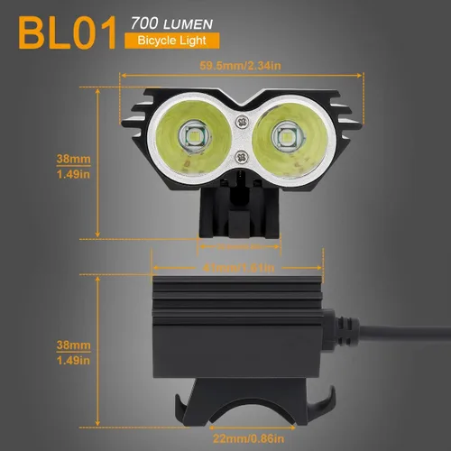 Vista 6 de SecurityIng Luz LED impermeable de 700 lúmenes para bicicleta, 4 modos, lámpara de bicicleta súper brillante + batería recargable de 8.4 V +