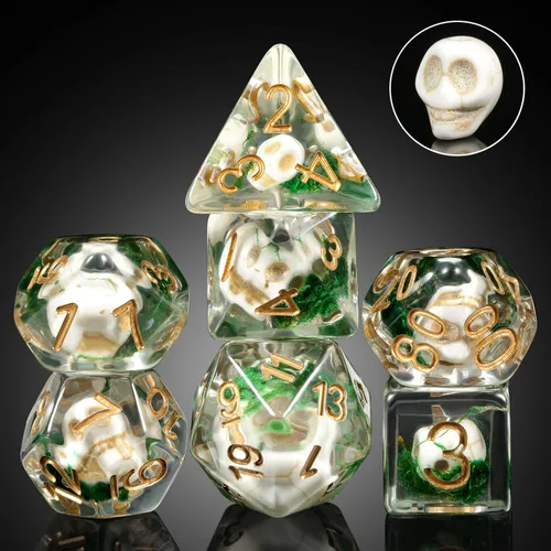 Vista 18 de DNDND Juego de 7 dados DND con temática de dinosaurio bebé, dados poliédricos de resina con números de Sivler para Pathfinder de Calabozos