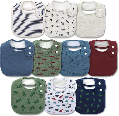 Vista 13 de Baberos impermeables Hakochia de algodón orgánico súper suaves y absorbentes con cierre de presión ajustable para bebés niños y niñas