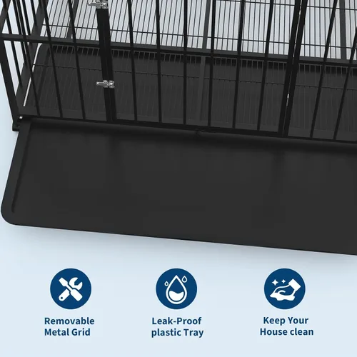Vista 2 de Heavy Duty Stainless Steel Dog Crate for Large Dogs - Indestructible & Escape-Proof Kennel with Locking Wheels - Collapsible, Chew-Resistant