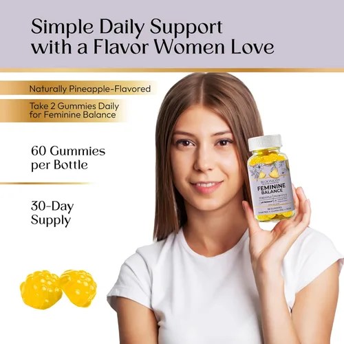 Vista 5 de Gomitas probióticas de equilibrio femenino para mujeres, suplemento de equilibrio de pH y salud vaginal con vitamina C de arándano, gomitas
