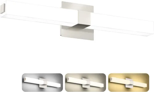 Lámpara de tocador de baño moderna de 24 pulgadas, barra de luces LED niqueladas regulables de 3CCT, accesorios de iluminación de baño de 18W sobre