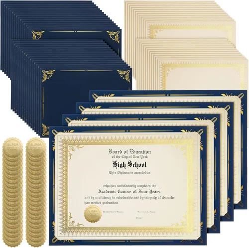 Vista 11 de Fainne 100 juegos de papel para certificados, kit de soportes para premios de una cara con borde de lámina para cubiertas de certificado de 8.5 x