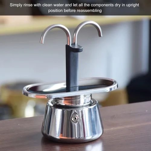 Vista 6 de Moka Pot - Olla de 2 tazas de 3.4 fl oz, olla Moka de doble cabezal de acero inoxidable, cafetera italiana de conducto DIY