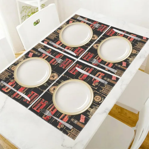 Vista 5 de Set of Stamps with The Union Jack Placemats Set of 6 Resistant Table Mats Washable Place Mats for Dinner Party Table Decoration