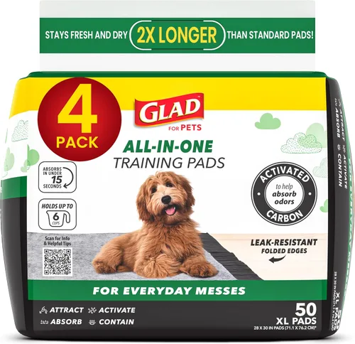 Glad Almohadillas de carbón para cachorros de tamaño gigante/XL, todo en uno, almohadillas de entrenamiento negras que absorben y neutralizan la