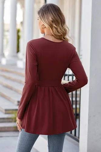 Vista 5 de OUGES Túnicas de maternidad para mujer, camisas de manga larga, cuello en V, ropa de maternidad de enfermería, blusa casual de embarazo