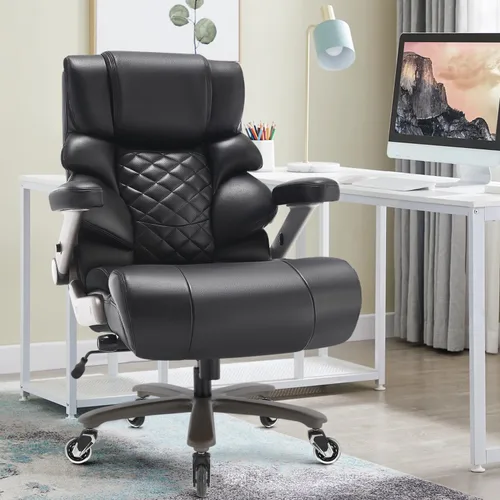 Vista 2 de Silla de oficina grande y alta de 700 libras, soporte lumbar ajustable, base de metal resistente, ruedas de goma silenciosas, respaldo alto, silla