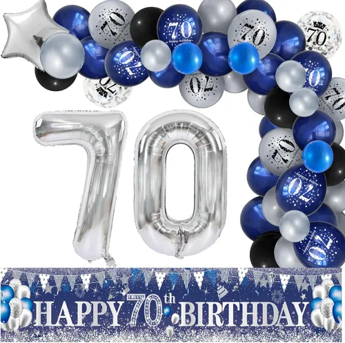 Vista 8 de Decoraciones de fiesta de cumpleaños número 16 color azul marino con 61 globos de látex, globos de aluminio con el número 16, globos de fondo