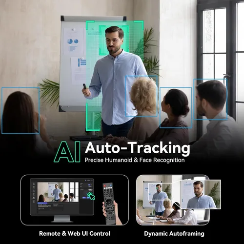 Vista 4 de Tenveo Cámara 4K NDI PTZ AI Humanoide y Face Auto-Tracking HDMI/USB3.0/LAN (PoE) Zoom óptico 20X (*2) y 7 '' LCD Quad-Screen NDI PTZ Joystick