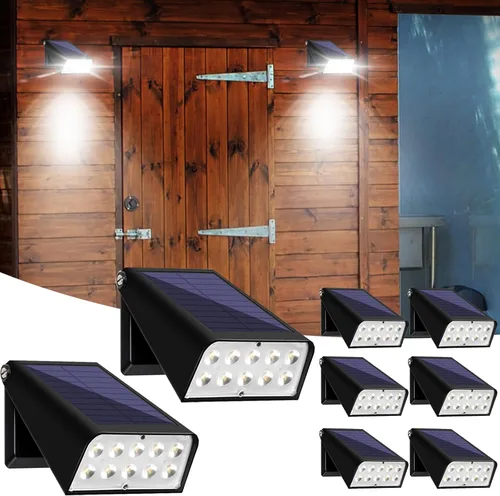 Vista 11 de Lámpara de pared para patio alimentada por energía solar, luces de terraza del atardecer al amanecer, 2 modos de rotación de 90°, luces de seguridad
