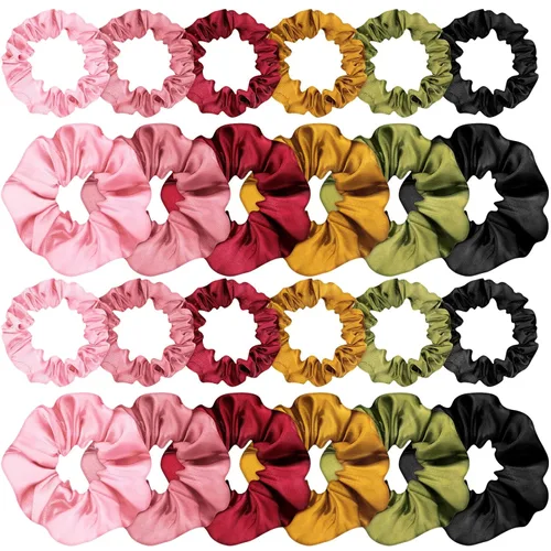 Vista 7 de 24 coleteros de satén para el cabello, de seda, elásticos para el cabello, cuerdas para coleta de caballo para mujeres y niñas, accesorios