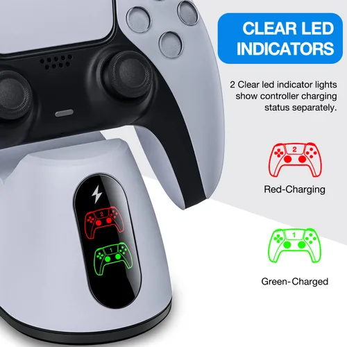 Vista 4 de PS5 Controller Charging Station, PS5 Charging Station with Fast Charging AC Adapter 5V3A for Playstation 5 Controller, Playstation 5 Charging Stand
