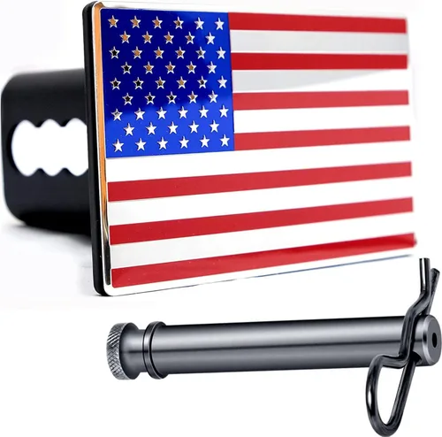 Vista 5 de eVerHITCH Tapón de enganche de remolque de metal con bandera estadounidense con perno (se adapta al receptor de 2 pulgadas, negro)