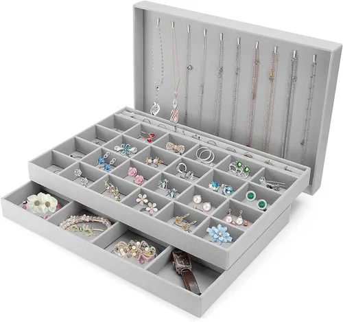 Vista 2 de ProCase - Juego de 3 bandejas de joyería apilables para cajones con organizador de joyas ProCase con bandeja organizadora de joyas con tapa