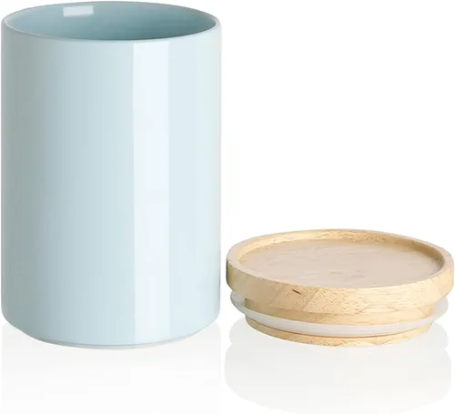 Vista 14 de Botes de Cocina Sweejar Tarro de Cerámica para Almacenamiento de Alimentos, Contenedores Apilables con Tapa de Madera de Sellado Hermético