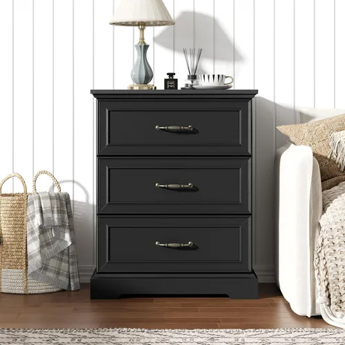 Vista 3 de Thacuok Cómoda de 3 cajones para dormitorio, cómoda de madera de 24 pulgadas de ancho, cómoda rústica de granja con cajones grandes y asas de metal