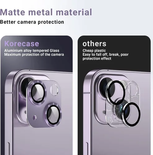 Vista 3 de Korecase - Protector de lente de cámara para iPhone 14 / iPhone 14 Plus, cubierta de metal para cámara, película de metal de aluminio de dureza 9H